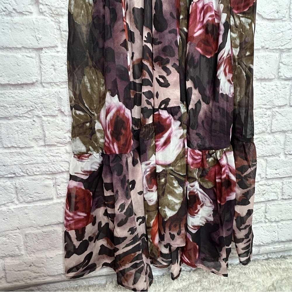 Giffniseti Leopard Floral Print Long Sleeve Ruffle Hem Maxi Dress NWT - Picture 8 of 16